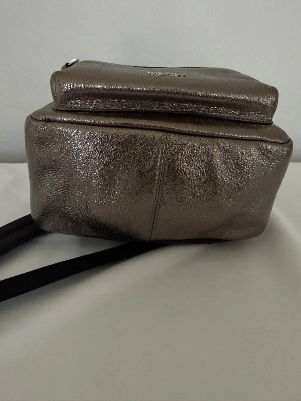 Coach Metallic Pewter Mini Backpack with Black Straps